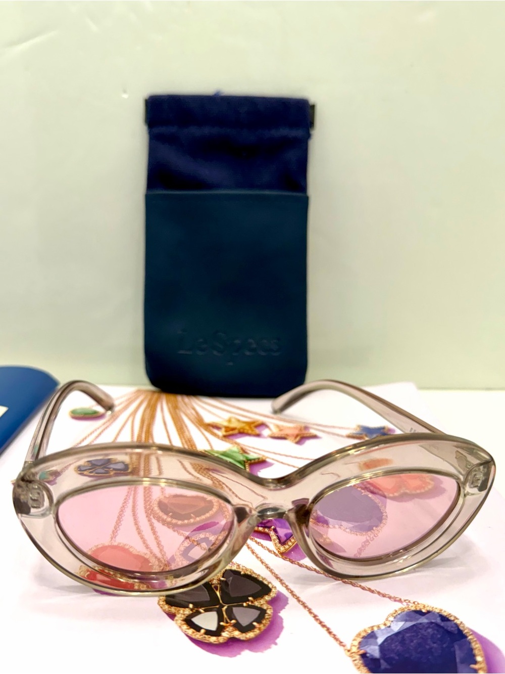 Le Specs Clear Frame Sunglasses with Lavender Lenses